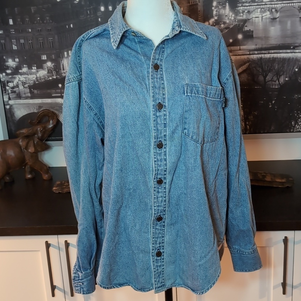 Too Cute,Betty Boop Women's Denim Button Down Shirt,Size L.